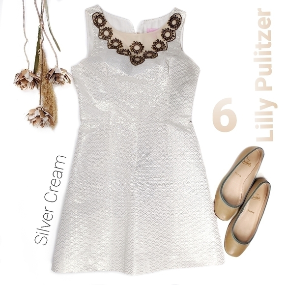 Lilly Pulitzer Silver Cream Studded Dress Sz 6 - Picture 1 of 14
